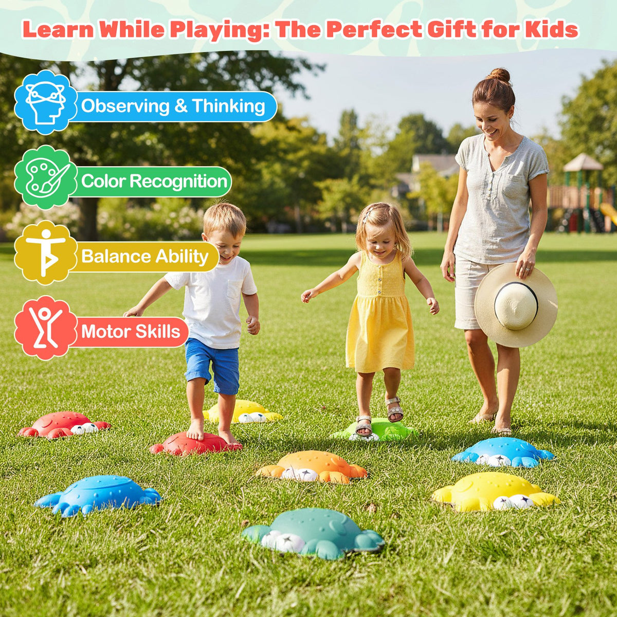 Stepping Stones for Kids 9 Pieces Non-Slip Toddler Stepping Stones Balance Sensory Toys-Multicolor view 9