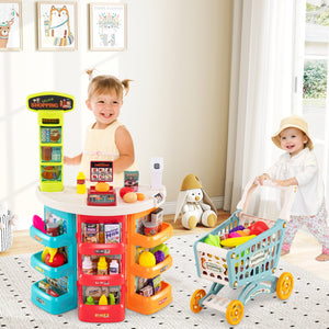 Supermarket Playset for Kids 76 PCS Pretend Play Grocery Store Set with Shopping Cart-Blue view 2