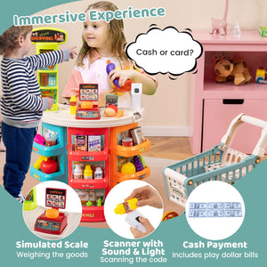 Supermarket Playset for Kids 76 PCS Pretend Play Grocery Store Set with Shopping Cart-Blue view 5