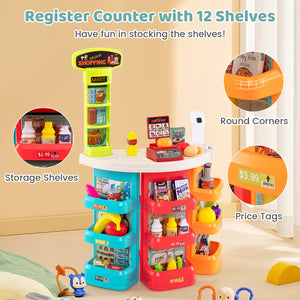 Supermarket Playset for Kids 76 PCS Pretend Play Grocery Store Set with Shopping Cart-Blue view 8