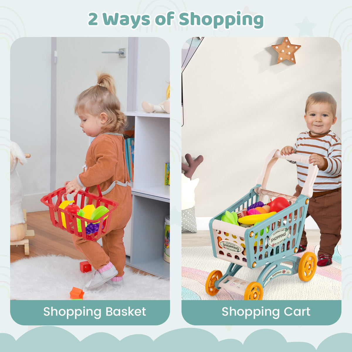 Supermarket Playset for Kids 76 PCS Pretend Play Grocery Store Set with Shopping Cart-Blue view 9