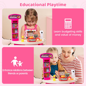 Supermarket Playset for Kids 76 PCS Pretend Play Grocery Store Set with Shopping Cart-Pink view 5
