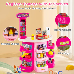Supermarket Playset for Kids 76 PCS Pretend Play Grocery Store Set with Shopping Cart-Pink view 6