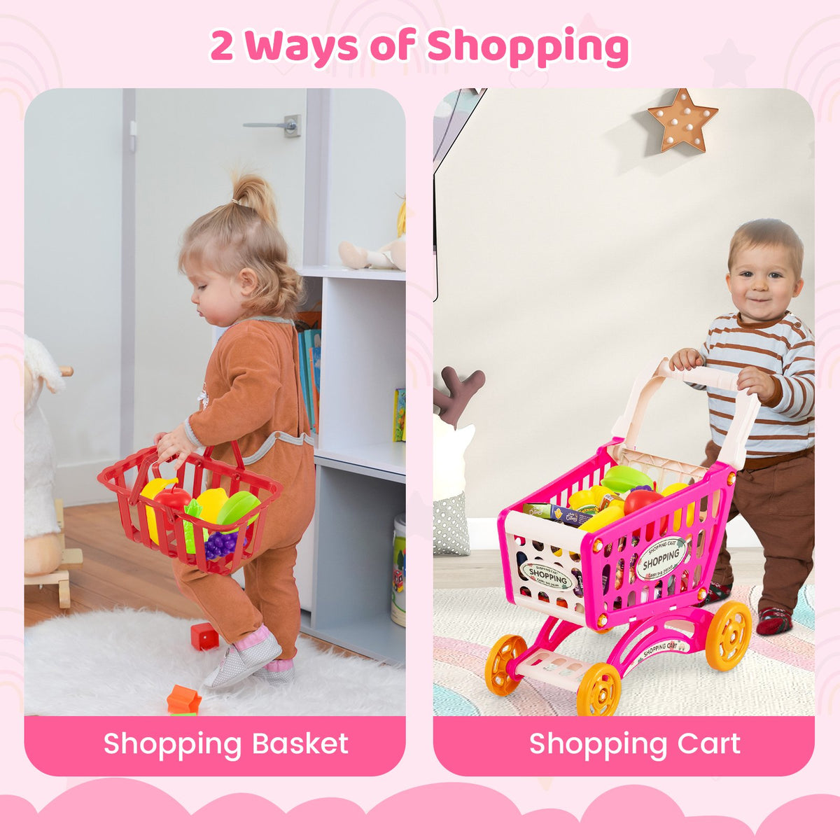 Supermarket Playset for Kids 76 PCS Pretend Play Grocery Store Set with Shopping Cart-Pink view 7
