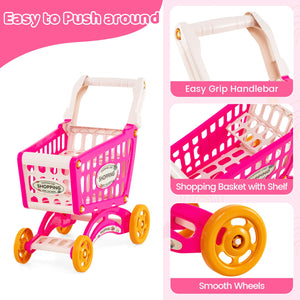 Supermarket Playset for Kids 76 PCS Pretend Play Grocery Store Set with Shopping Cart-Pink view 8