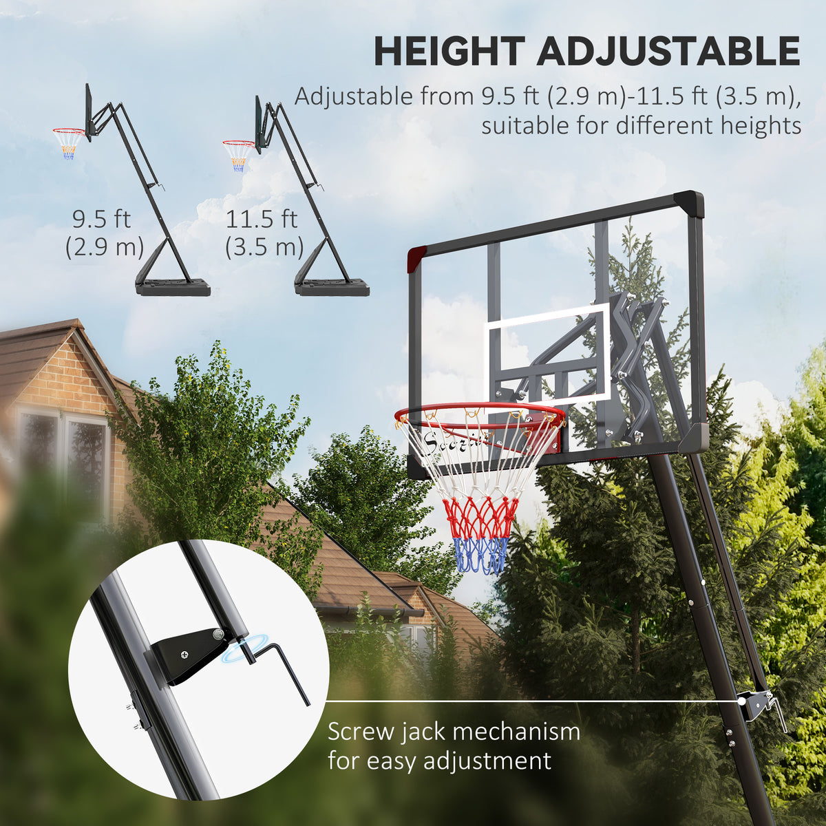 Soozier Outdoor Portable Basketball Hoop and Stand with Backboard Weighted Base Wheels, 115.4"-137.8" Height Adjustable