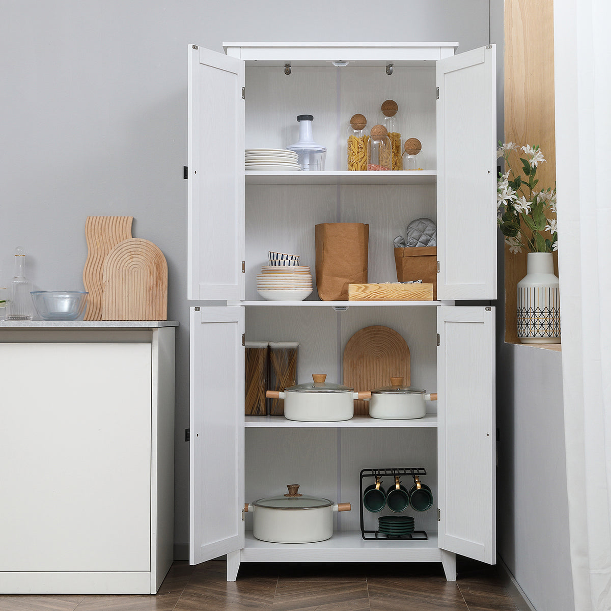 72" Freestanding Storage Cabinet, Kitchen Pantry Cabinet with Doors and Shelves for Dining Room, Natural – view 35