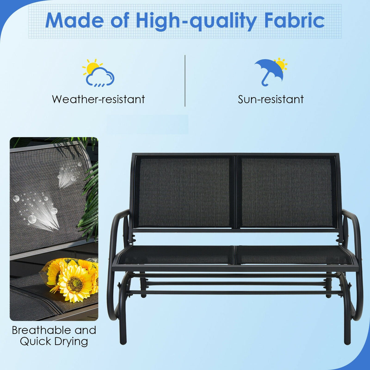 Swing Glider Chair 48 Inch Loveseat Rocker Lounge Backyard-Black view 9
