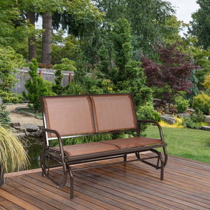 Swing Glider Chair 48 Inch Loveseat Rocker Lounge Backyard-Brown view 2