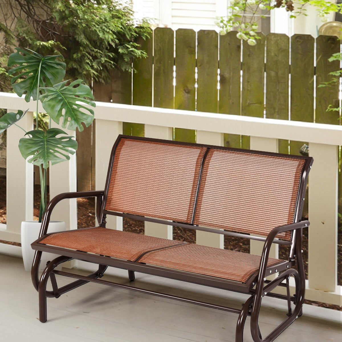 Swing Glider Chair 48 Inch Loveseat Rocker Lounge Backyard-Brown view 6
