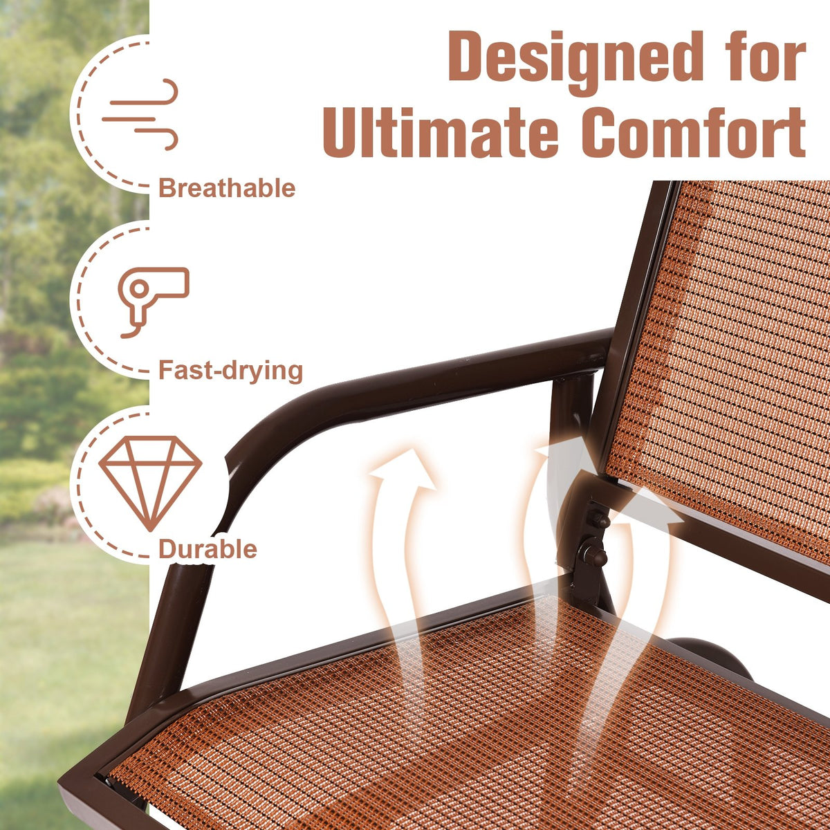 Swing Glider Chair 48 Inch Loveseat Rocker Lounge Backyard-Brown view 8