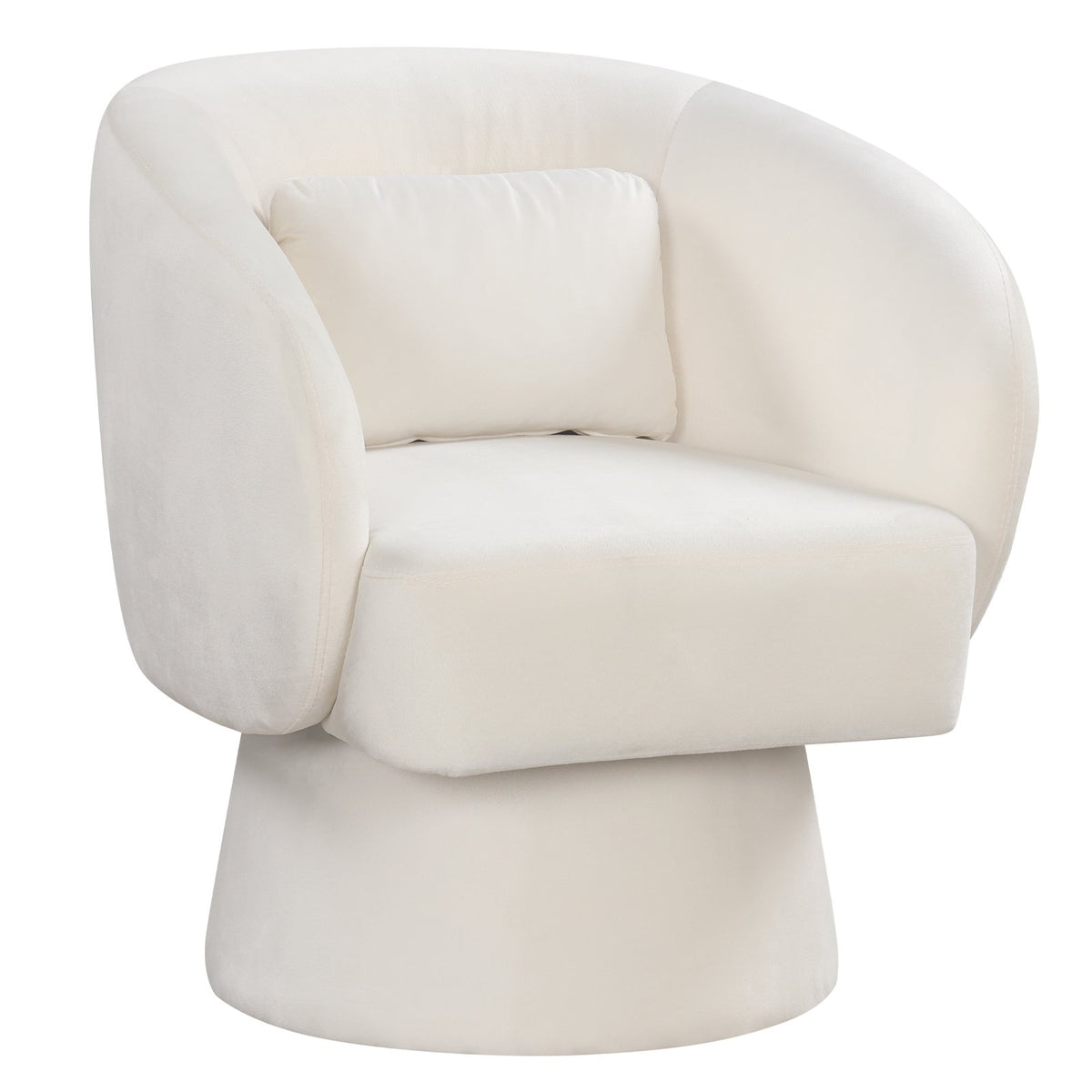 Swivel Accent Chair Upholstered Barrel Chair with Curved Back and Removable Lumbar Pillow-Beige