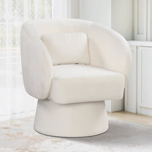 Swivel Accent Chair Upholstered Barrel Chair with Curved Back and Removable Lumbar Pillow-Beige view 2