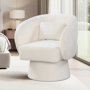 Swivel Accent Chair Upholstered Barrel Chair with Curved Back and Removable Lumbar Pillow-Beige view 3