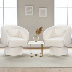 Swivel Accent Chair Upholstered Barrel Chair with Curved Back and Removable Lumbar Pillow-Beige view 5