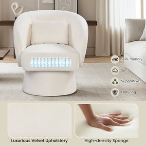 Swivel Accent Chair Upholstered Barrel Chair with Curved Back and Removable Lumbar Pillow-Beige view 7