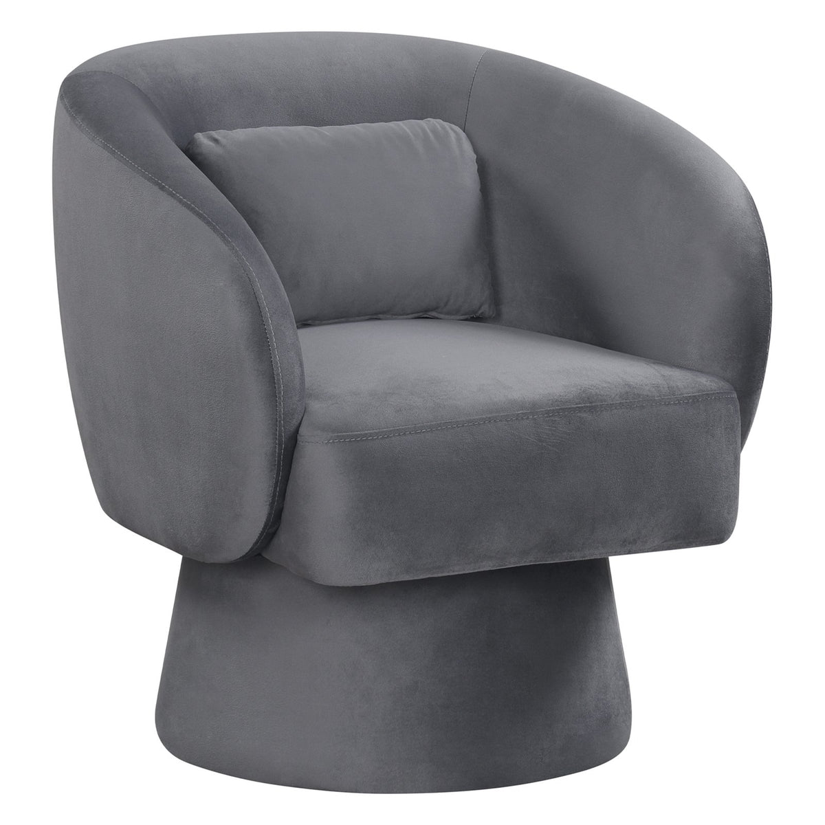 Swivel Accent Chair Upholstered Barrel Chair with Curved Back and Removable Lumbar Pillow-Gray