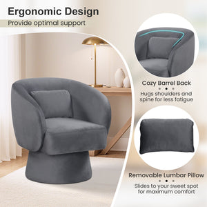 Swivel Accent Chair Upholstered Barrel Chair with Curved Back and Removable Lumbar Pillow-Gray view 5