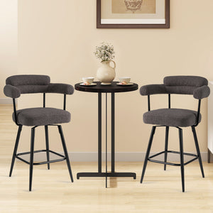 Swivel Bar Stool Set of 2 Counter Height Chairs with Curved Back and Arms-Grey view 2