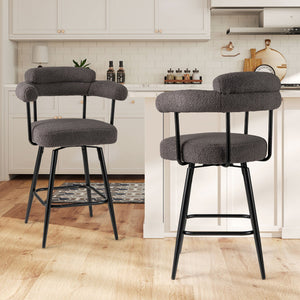 Swivel Bar Stool Set of 2 Counter Height Chairs with Curved Back and Arms-Grey view 3