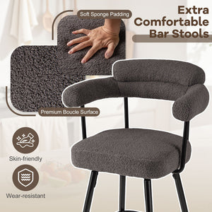 Swivel Bar Stool Set of 2 Counter Height Chairs with Curved Back and Arms-Grey view 5