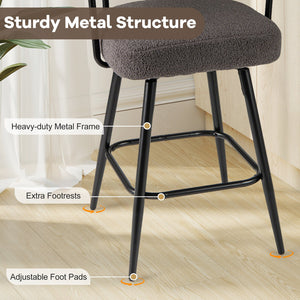 Swivel Bar Stool Set of 2 Counter Height Chairs with Curved Back and Arms-Grey view 6