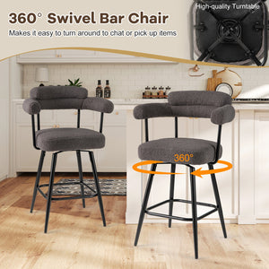 Swivel Bar Stool Set of 2 Counter Height Chairs with Curved Back and Arms-Grey view 7