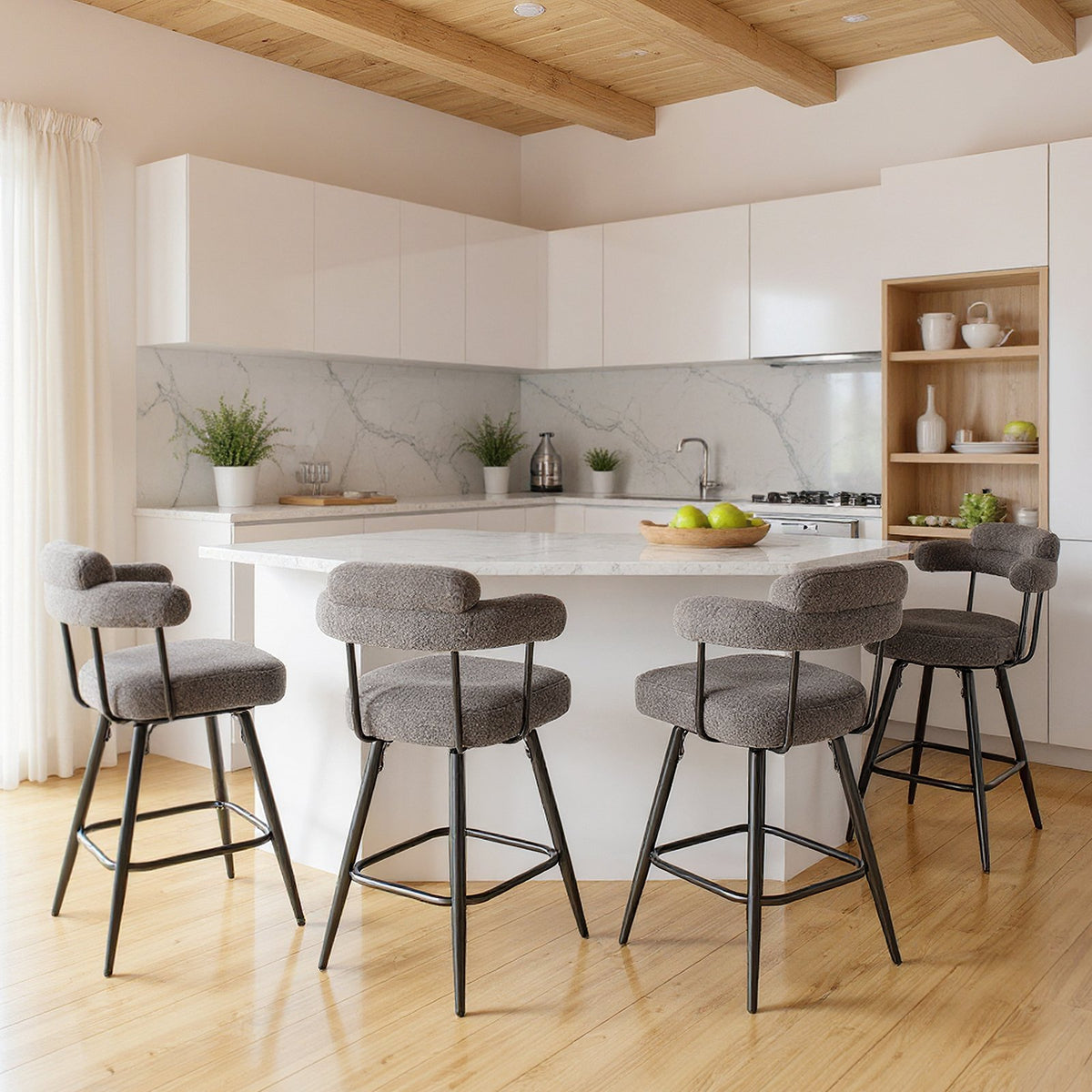 Swivel Bar Stool Set of 2 Counter Height Chairs with Curved Back and Arms-Grey view 9