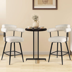 Swivel Bar Stool Set of 2 Counter Height Chairs with Curved Back and Arms-White view 2