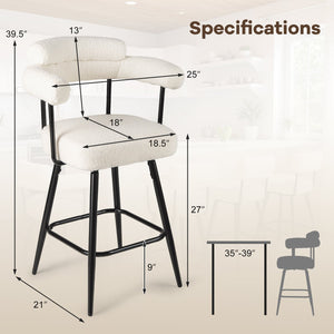 Swivel Bar Stool Set of 2 Counter Height Chairs with Curved Back and Arms-White view 4