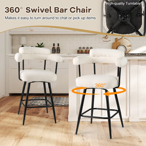 Swivel Bar Stool Set of 2 Counter Height Chairs with Curved Back and Arms-White view 7