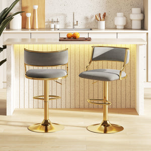 Swivel Bar Stool Set of 2 Dutch Velvet Height Adjustable Island Stools-Grey view 2