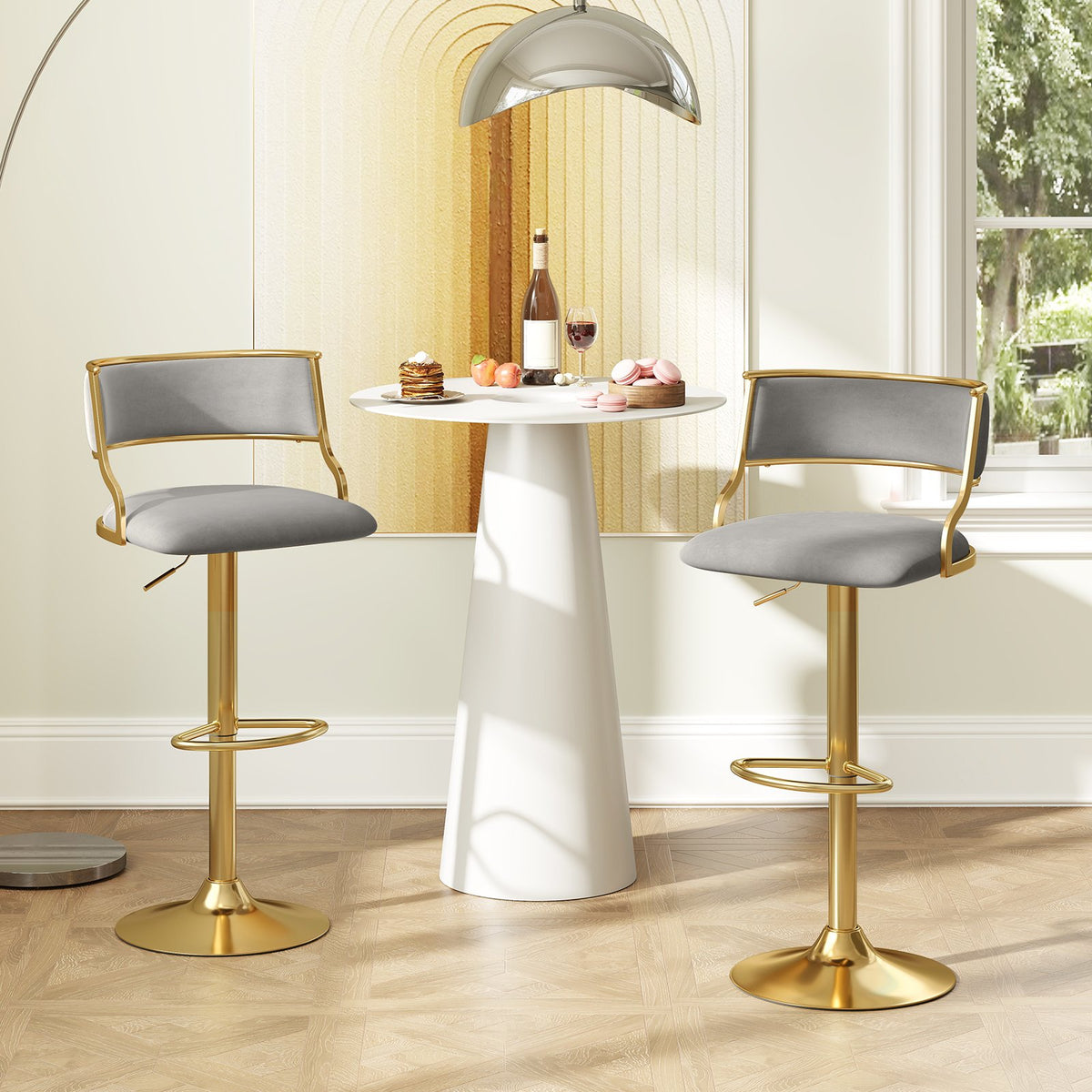 Swivel Bar Stool Set of 2 Dutch Velvet Height Adjustable Island Stools-Grey view 3