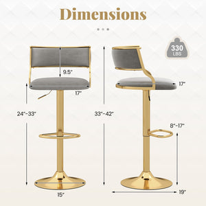 Swivel Bar Stool Set of 2 Dutch Velvet Height Adjustable Island Stools-Grey view 4