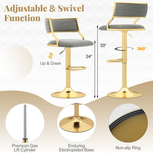 Swivel Bar Stool Set of 2 Dutch Velvet Height Adjustable Island Stools-Grey view 6