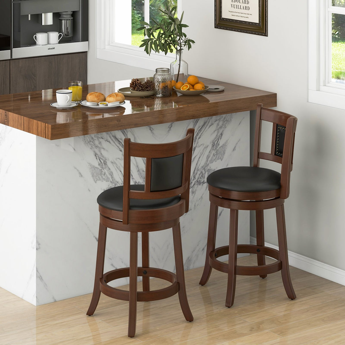 25.5 Inch/30.5 Inch Upholstered Bar Stools Set of 2 with Curved Backrest and Footrest-25.5 inches view 2