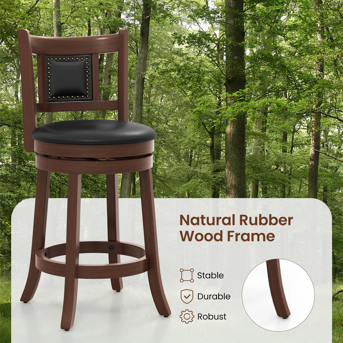 25.5 Inch/30.5 Inch Upholstered Bar Stools Set of 2 with Curved Backrest and Footrest-25.5 inches view 4