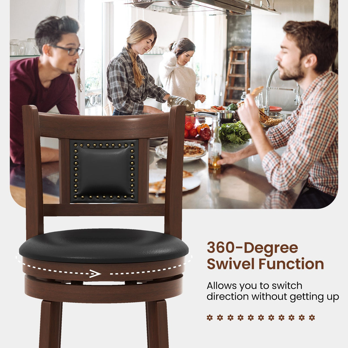 25.5 Inch/30.5 Inch Upholstered Bar Stools Set of 2 with Curved Backrest and Footrest-25.5 inches view 5