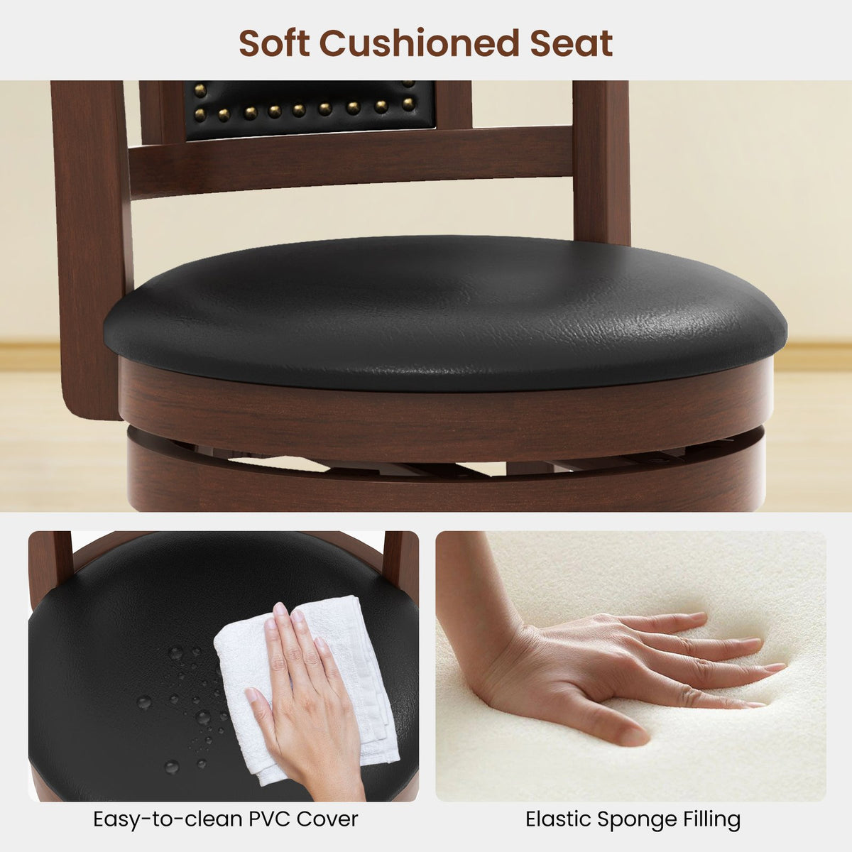 25.5 Inch/30.5 Inch Upholstered Bar Stools Set of 2 with Curved Backrest and Footrest-25.5 inches view 6