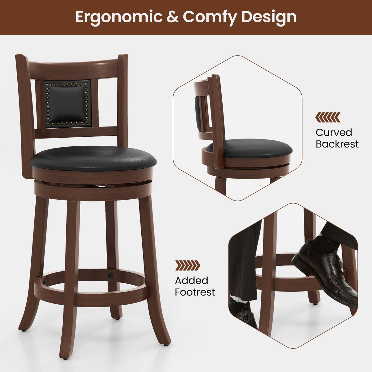 25.5 Inch/30.5 Inch Upholstered Bar Stools Set of 2 with Curved Backrest and Footrest-25.5 inches view 7