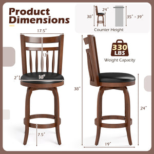 Swivel Bar Stools Set of 2 Counter Height Faux Leather Upholstered Barstools-24 Inches view 4