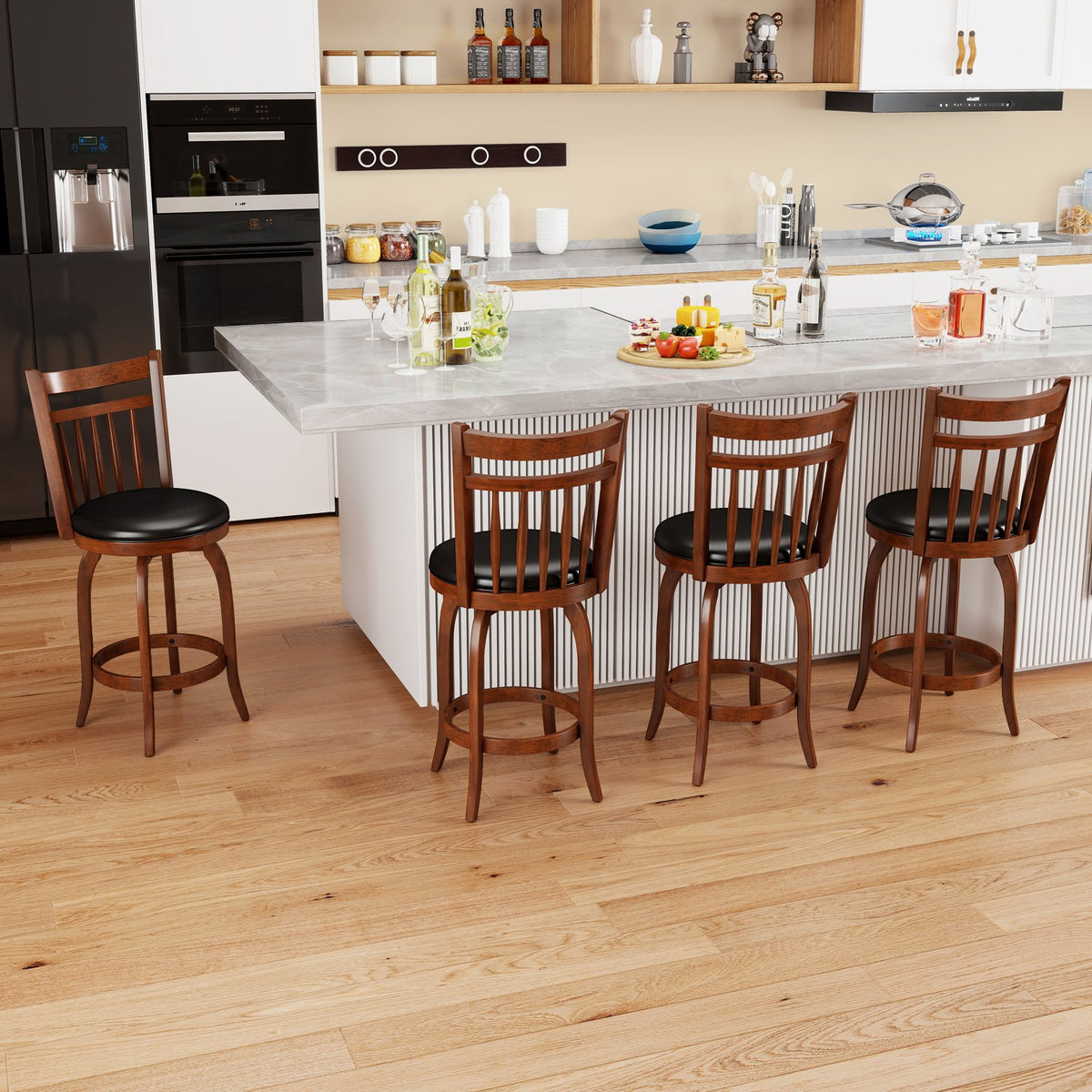 Swivel Bar Stools Set of 2 Counter Height Faux Leather Upholstered Barstools-24 Inches view 5