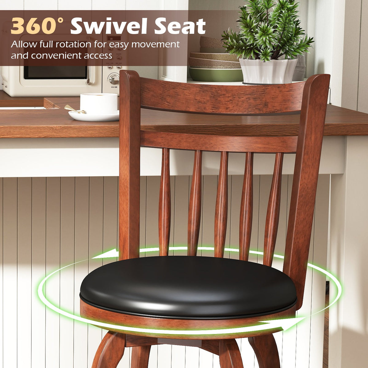 Swivel Bar Stools Set of 2 Counter Height Faux Leather Upholstered Barstools-24 Inches view 6