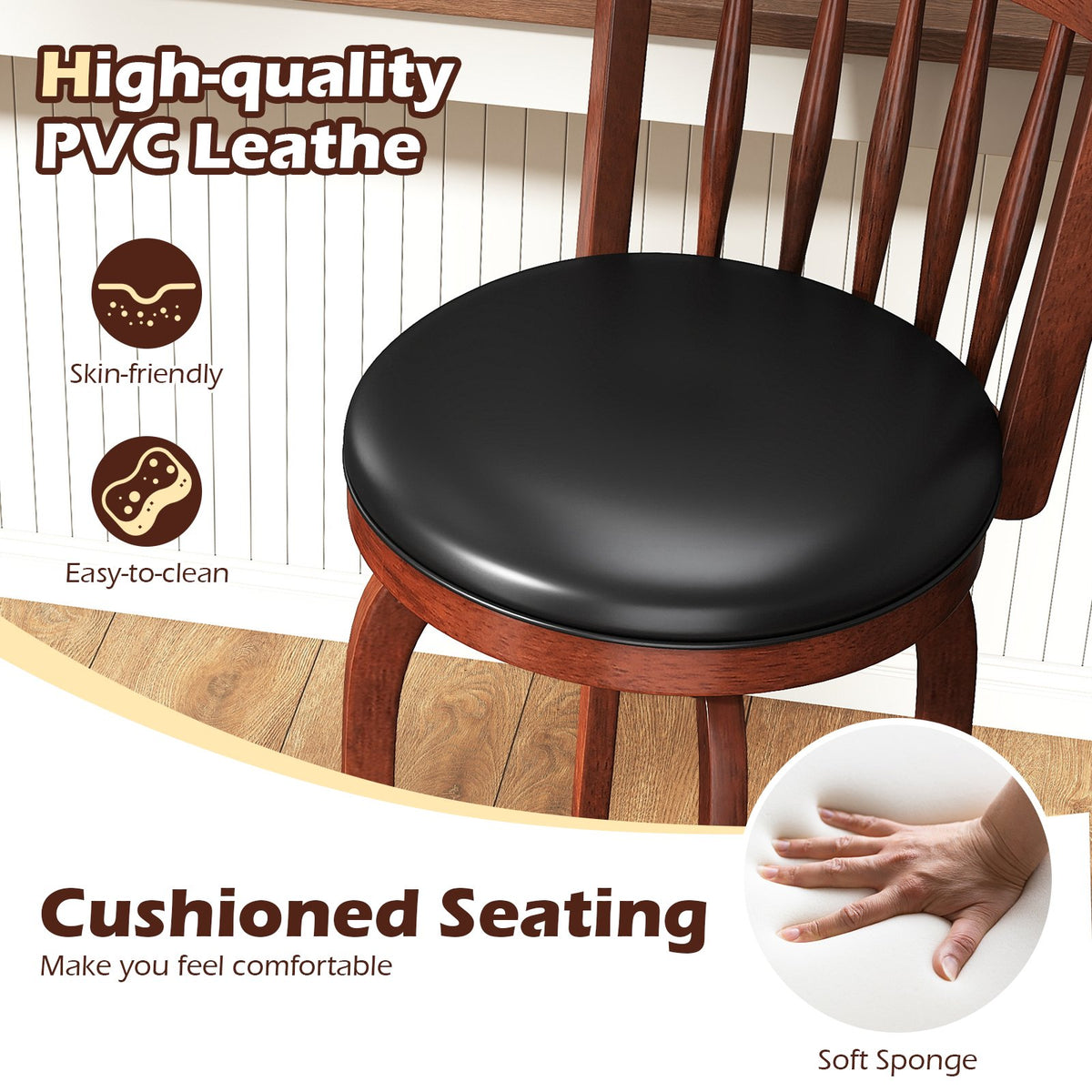 Swivel Bar Stools Set of 2 Counter Height Faux Leather Upholstered Barstools-24 Inches view 7