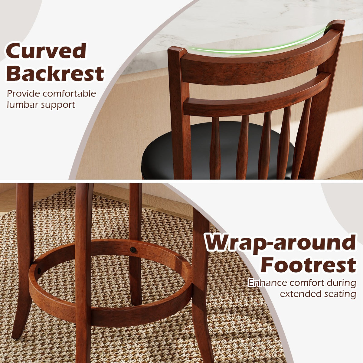 Swivel Bar Stools Set of 2 Counter Height Faux Leather Upholstered Barstools-24 Inches view 9