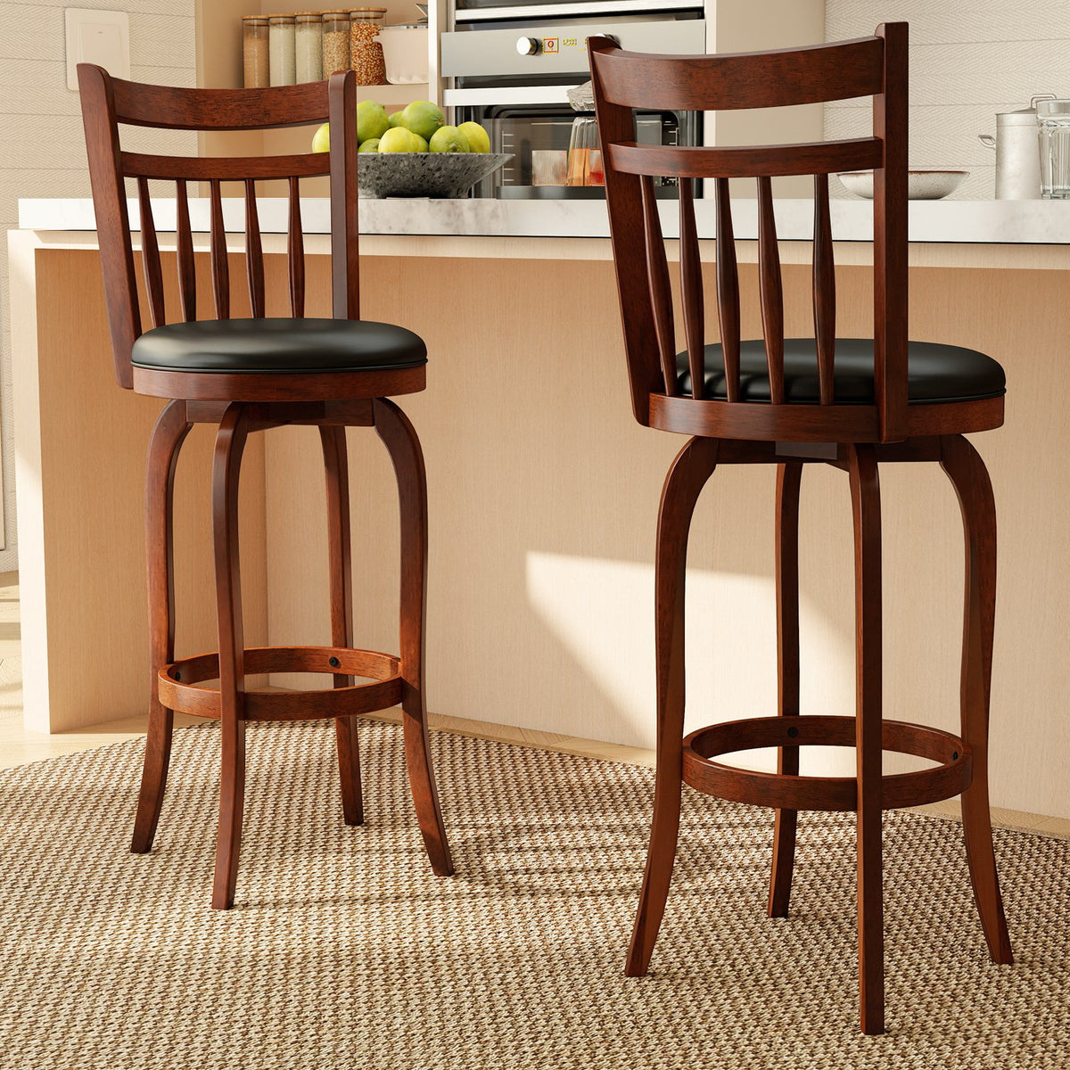 Swivel Bar Stools Set of 2 Counter Height Faux Leather Upholstered Barstools-29 Inhces view 2