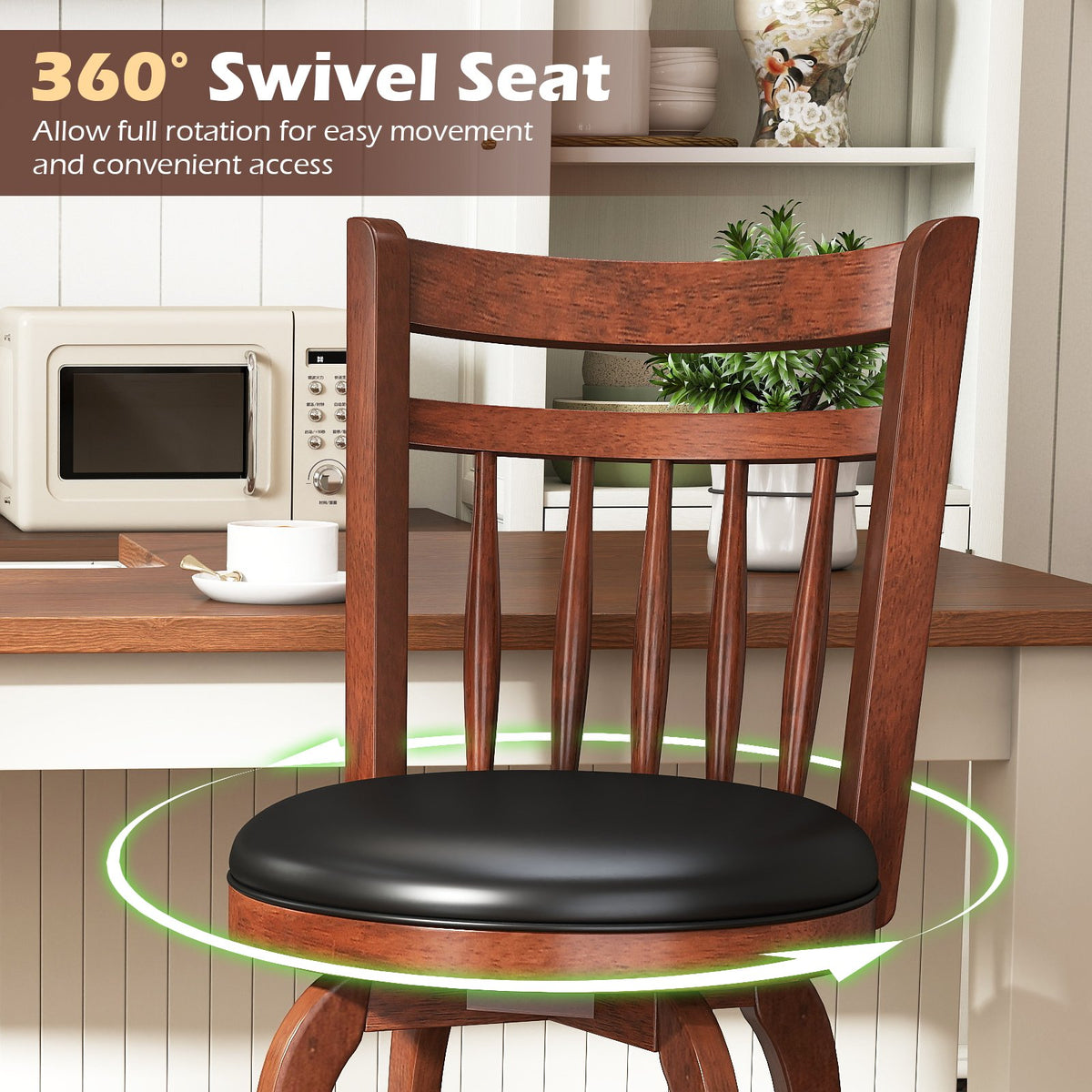 Swivel Bar Stools Set of 2 Counter Height Faux Leather Upholstered Barstools-29 Inhces view 6