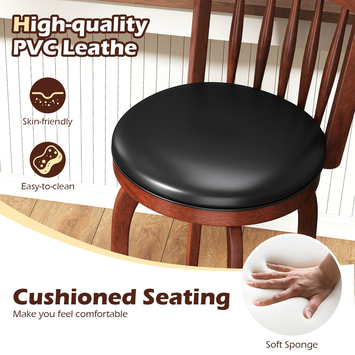 Swivel Bar Stools Set of 2 Counter Height Faux Leather Upholstered Barstools-29 Inhces view 7