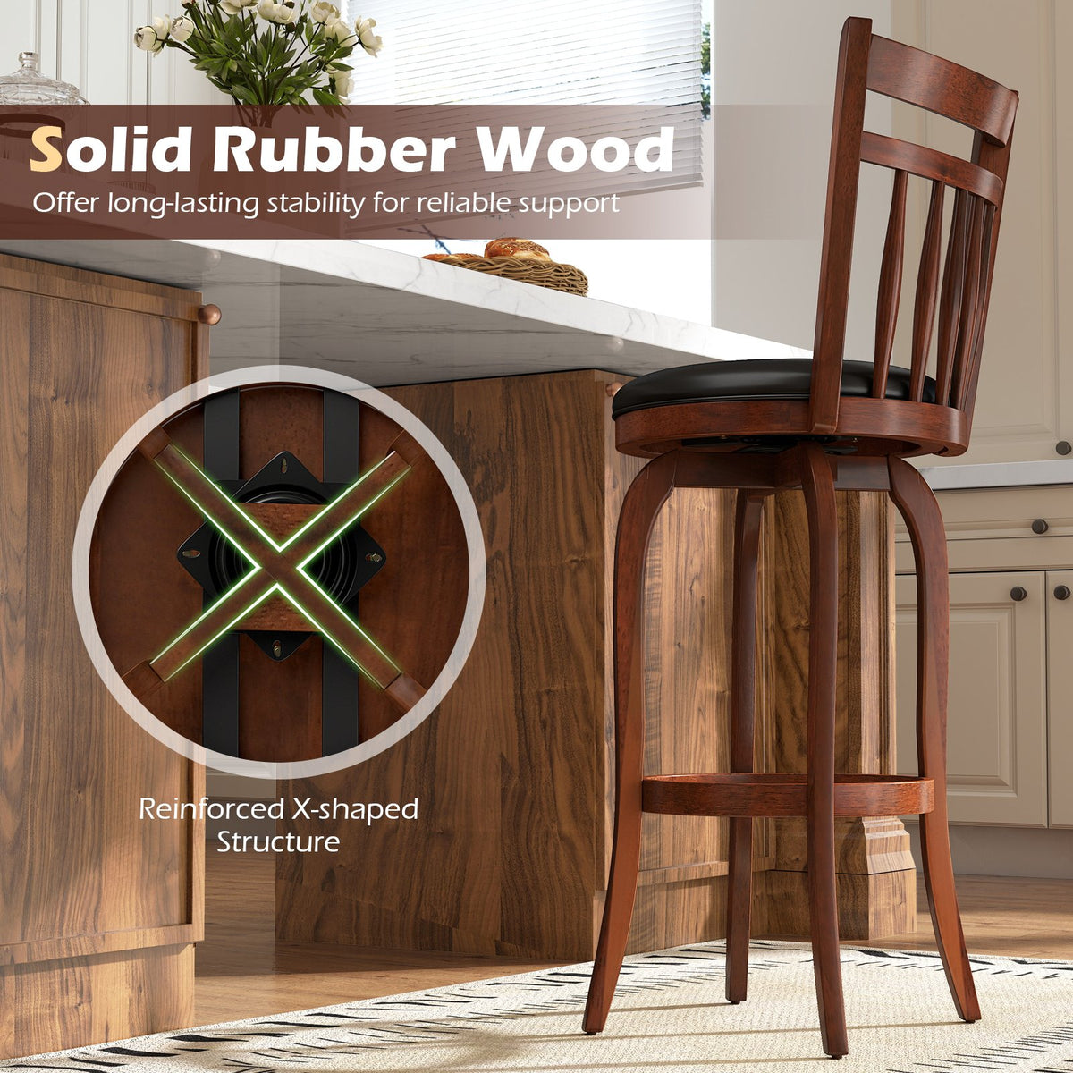Swivel Bar Stools Set of 2 Counter Height Faux Leather Upholstered Barstools-29 Inhces view 8