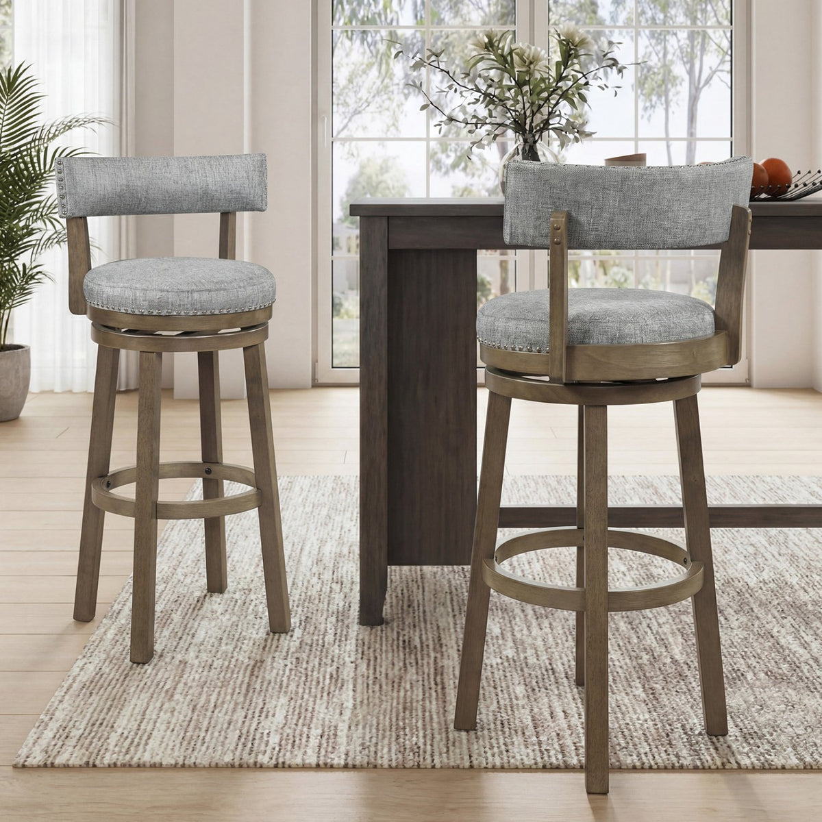 Swivel Bar Stools Set of 2 Linen Fabric Upholstered Barstools with Back-31.5 Inches view 3